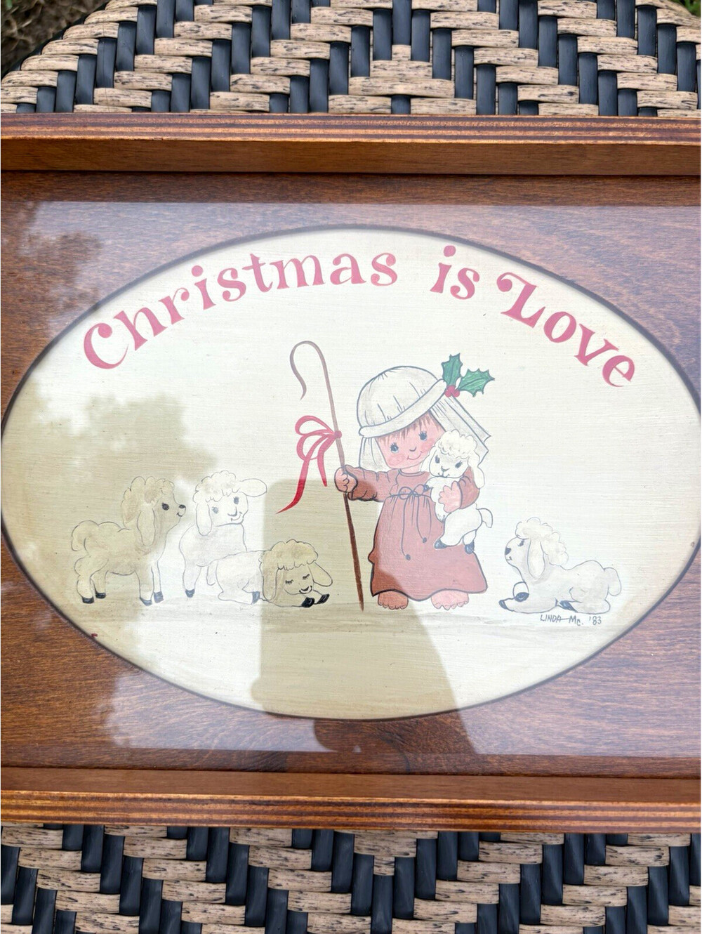 Christmas is Love Lamb & Child Wood Serving Tray w/ Handles HAND PAINTED
